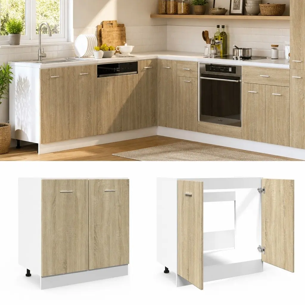Bottom Kitchen Cabinet Sonoma Oak Engineered Wood Storage Unit 80 x 46 x 81.5 cm
