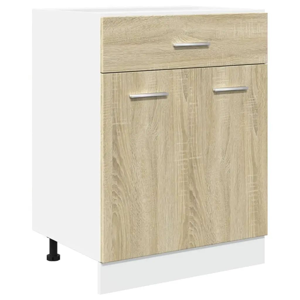 Kitchen Cabinet Storage Unit for Kitchen 60W x 46D x 81.5H cm Brown Engineered Wood with Drawer and Shelves