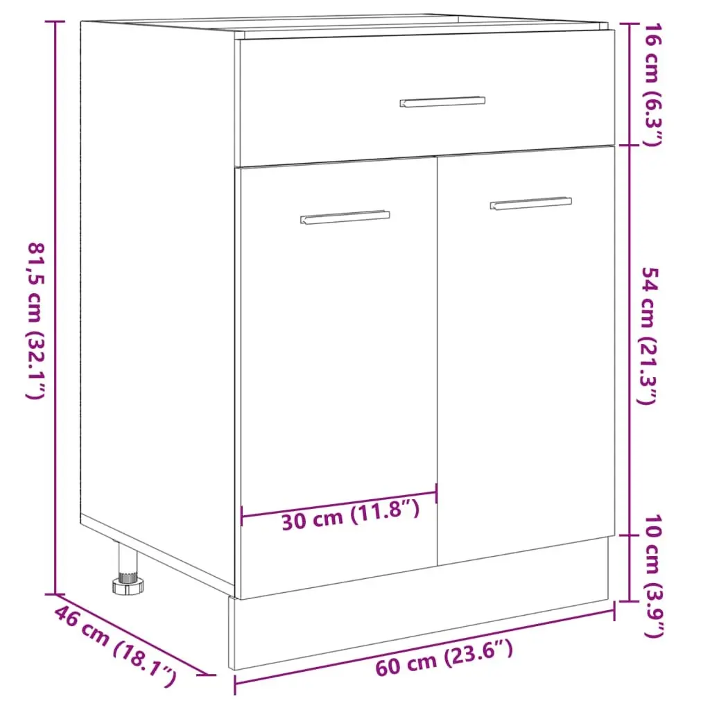 Kitchen Cabinet Storage Unit for Kitchen 60W x 46D x 81.5H cm Brown Engineered Wood with Drawer and Shelves