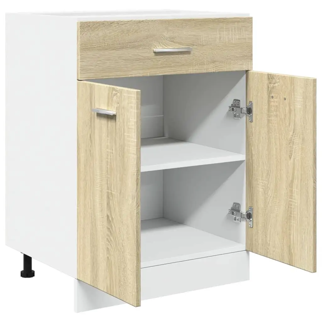 Kitchen Cabinet Storage Unit for Kitchen 60W x 46D x 81.5H cm Brown Engineered Wood with Drawer and Shelves