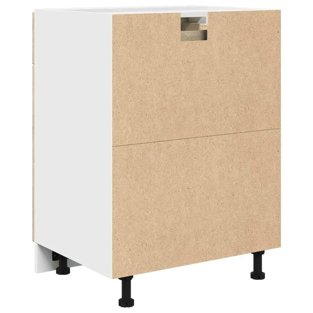 Kitchen Cabinet Storage Unit for Kitchen 60W x 46D x 81.5H cm Brown Engineered Wood with Drawer and Shelves