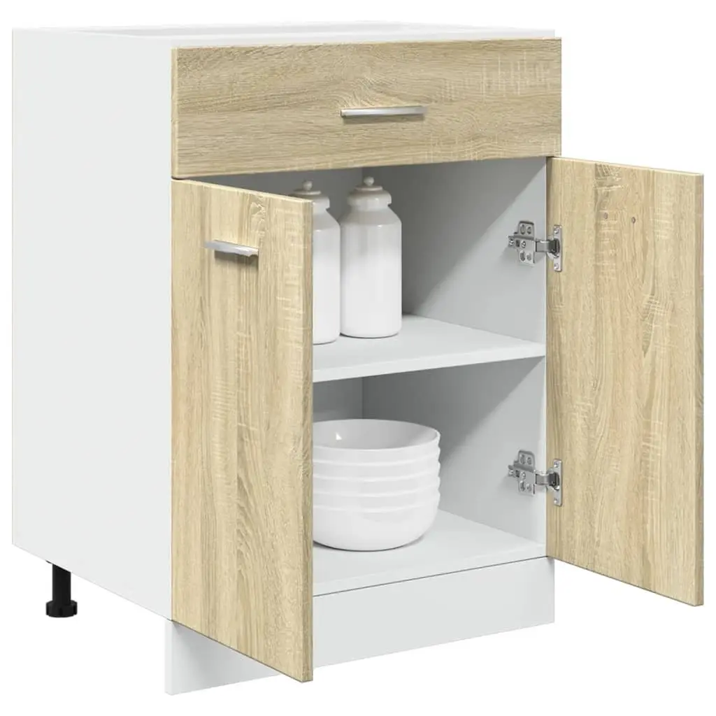 Kitchen Cabinet Storage Unit for Kitchen 60W x 46D x 81.5H cm Brown Engineered Wood with Drawer and Shelves