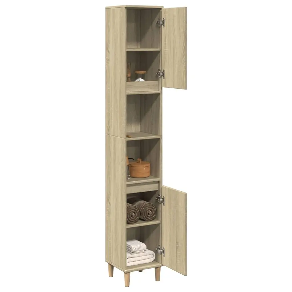 Bathroom Cabinet Sonoma Oak 30x30x190cm Storage Unit Engineered Wood