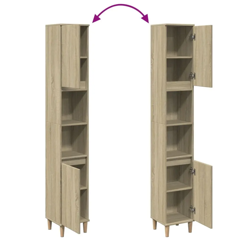Bathroom Cabinet Sonoma Oak 30x30x190cm Storage Unit Engineered Wood