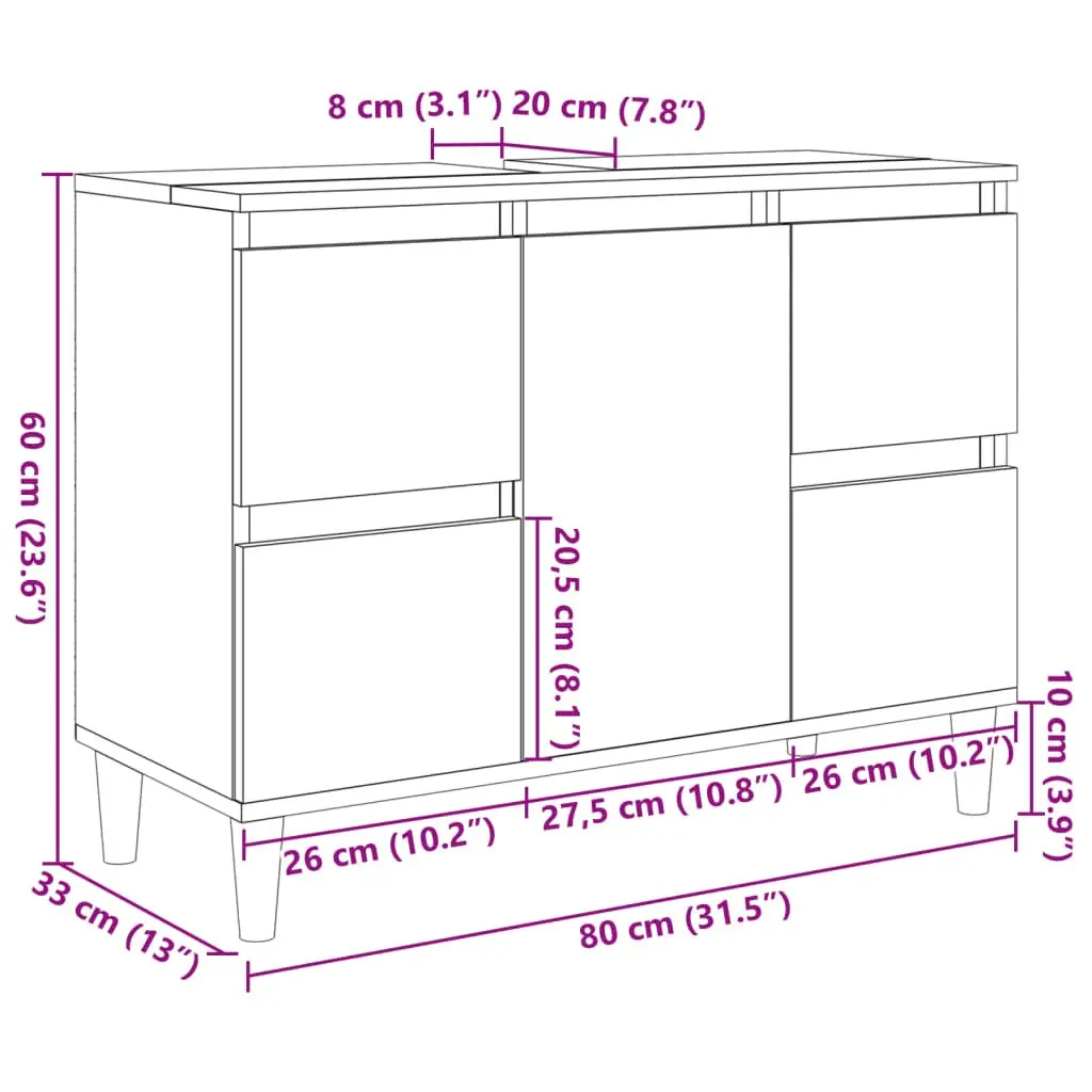 Bathroom Sink Cabinet Brown Vanity Unit 80x33x60cm