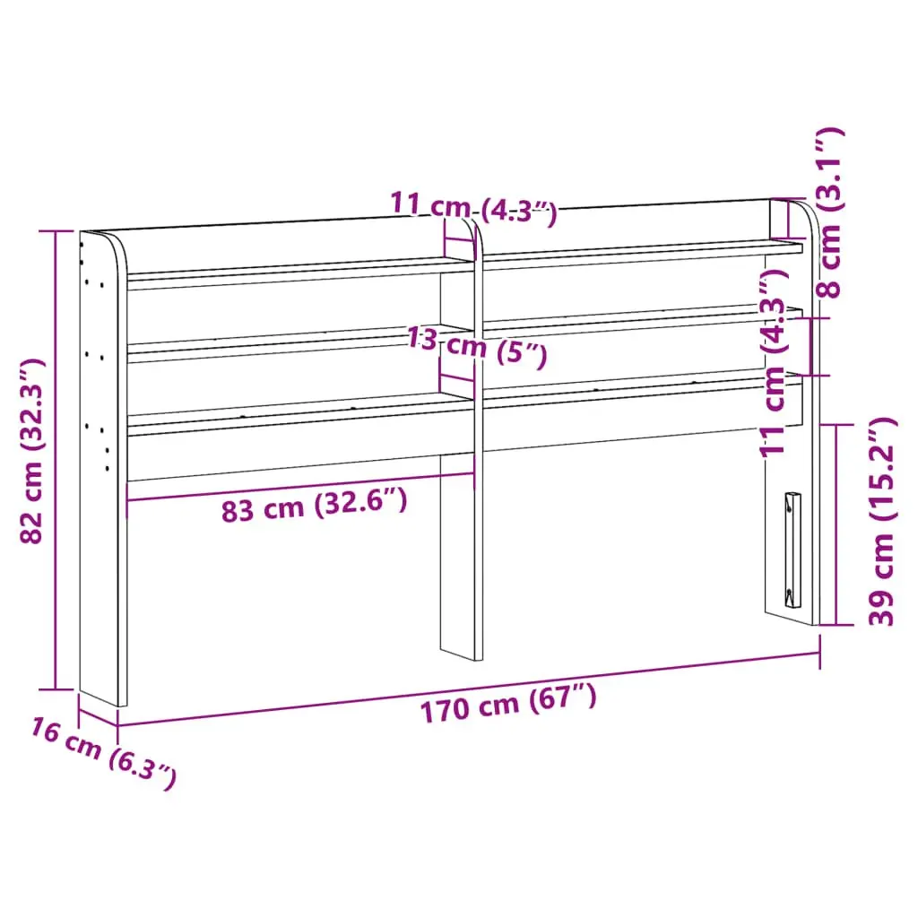 Headboard with 160 cm Width and 3 Storage Shelves