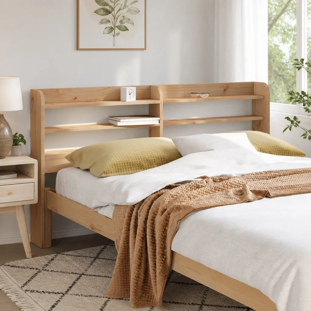 Headboard with Storage Shelves Bedroom Furniture 135cm Solid Wood Pine Brown