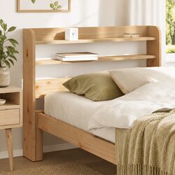 Headboard Dimensions: 100cm Solid Pine with Shelves