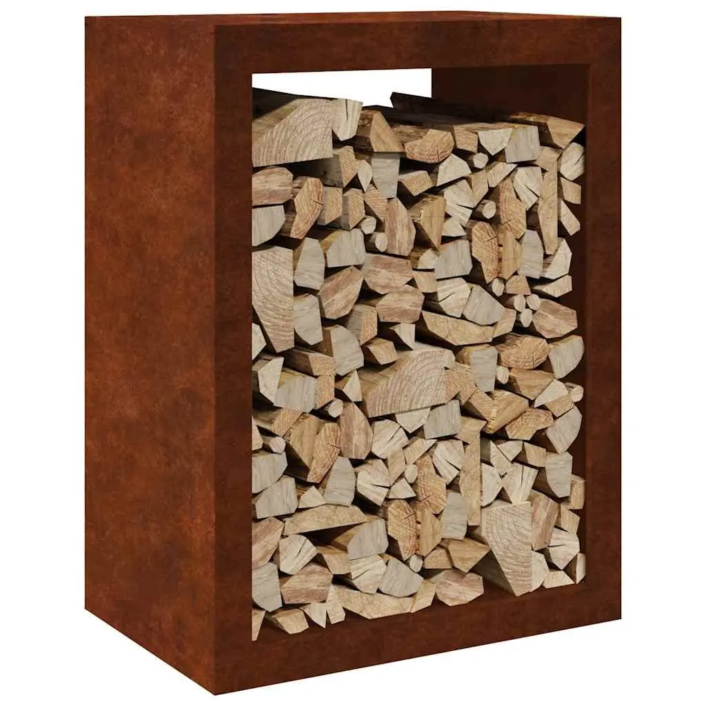 Firewood Rack Log Storage Holder Weathering Steel Outdoor Fireplace Wood Stand