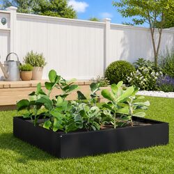 Black Steel Raised Garden Bed: 100L x 100W x 33.5H cm