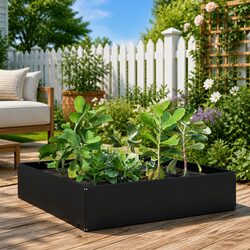 Black Steel Garden Raised Bed Planter, 100L x 100W x 41H cm