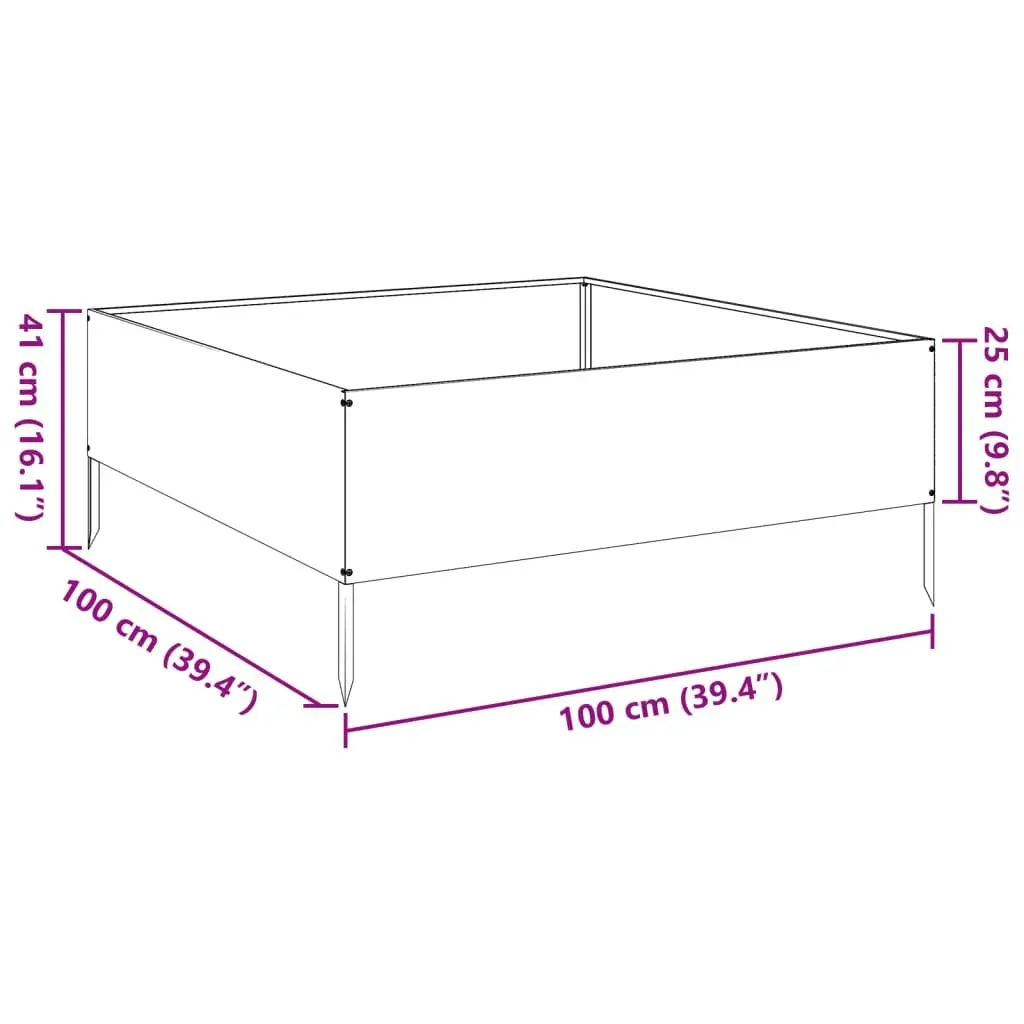 Garden Raised Bed Anthracite 100x100x41 cm Steel Outdoor Planter Box