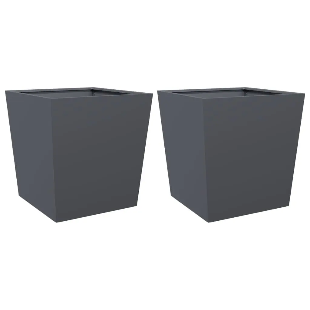 Garden Planters Outdoor 50x50x50 cm Steel Square Anthracite 2 Piece