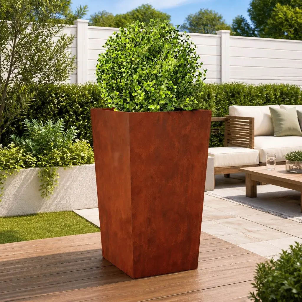 Garden Planter Outdoor 45x45x75 cm Weathering Steel Flower Pot Raised Bed