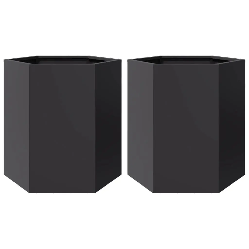 Garden Planters Outdoor 46x40x45 cm Black Hexagon 2 pcs Raised Flower Pot
