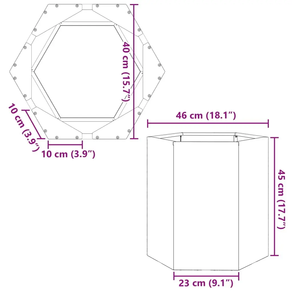 Garden Planters Outdoor 46x40x45 cm Black Hexagon 2 pcs Raised Flower Pot