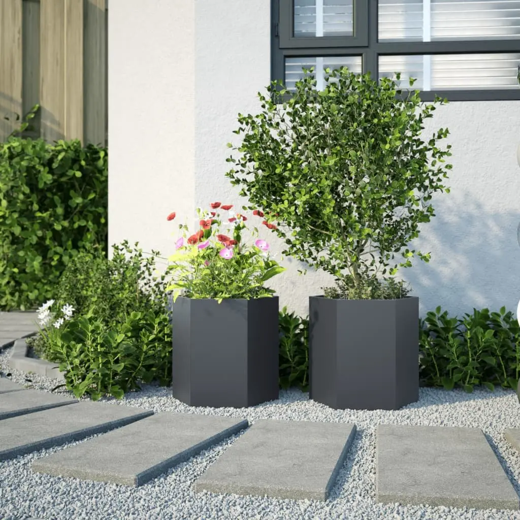 Anthracite Hexagon Garden Planters 2 pcs
