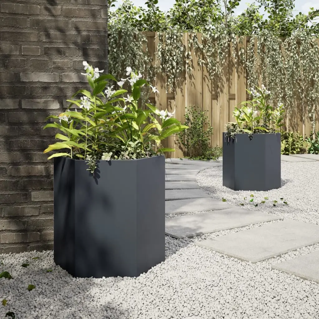 Anthracite Hexagon Garden Planters 2 pcs