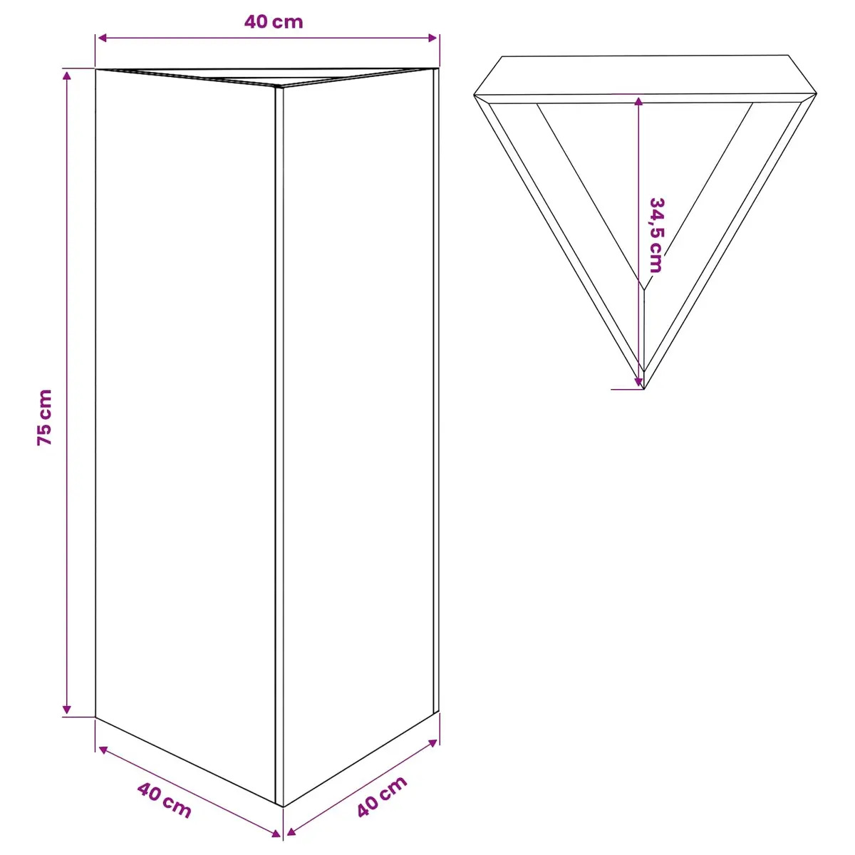Triangular Black Steel Garden Planter 40x34.5x75cm