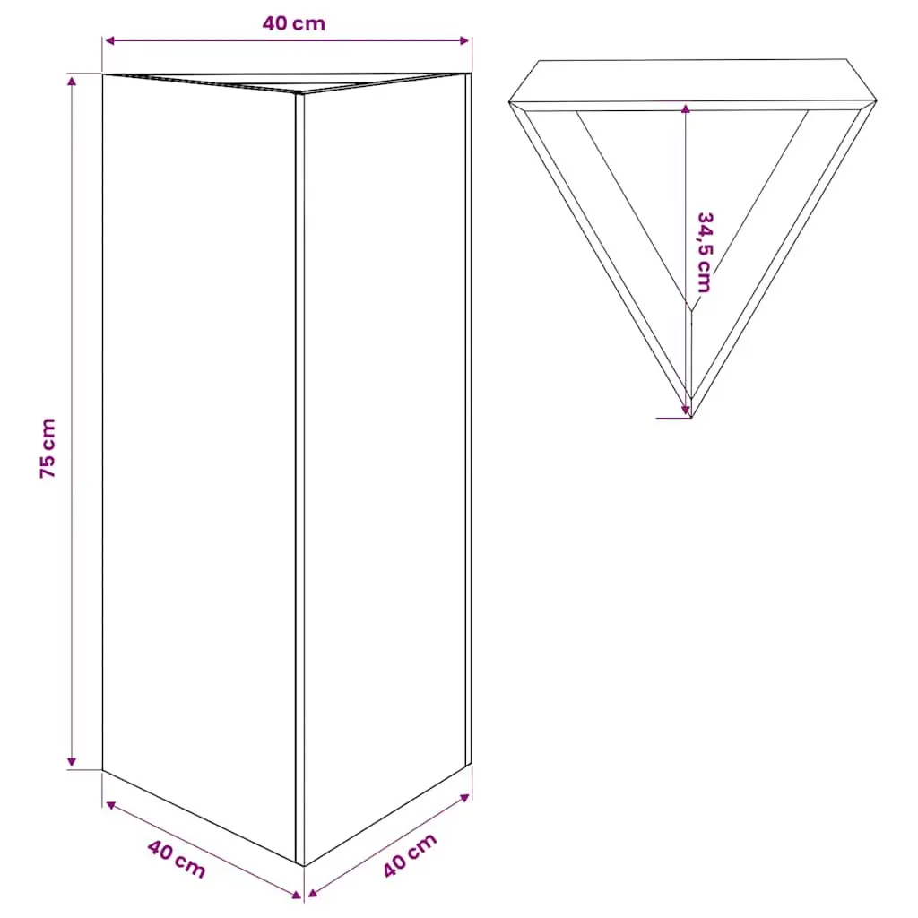 Triangular Black Steel Garden Planter 40x34.5x75cm