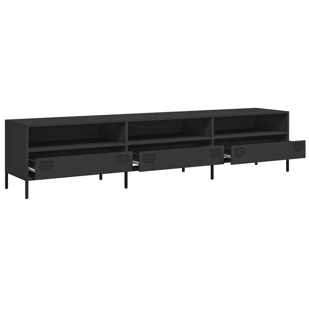 TV Cabinet Black Industrial Steel Unit with Storage Drawers Compartments 202cm