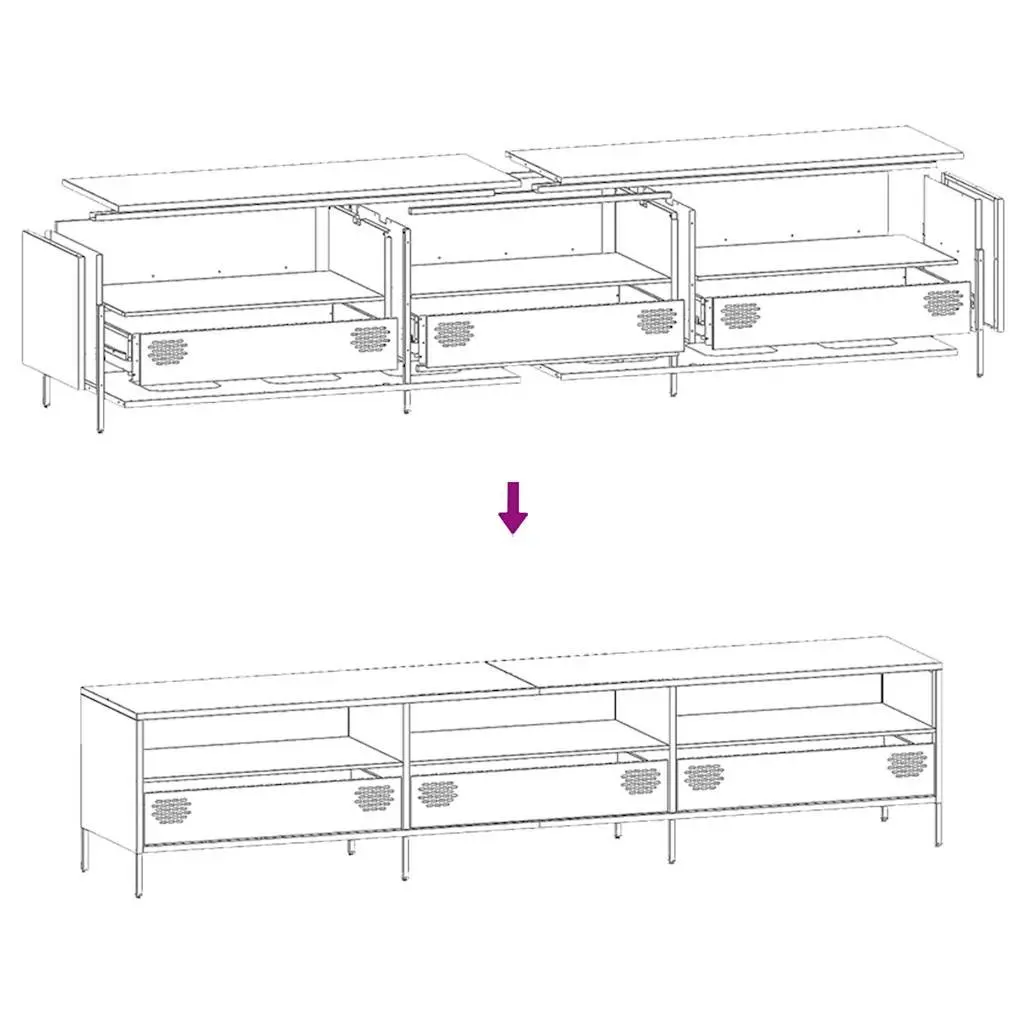TV Cabinet Black Industrial Steel Unit with Storage Drawers Compartments 202cm