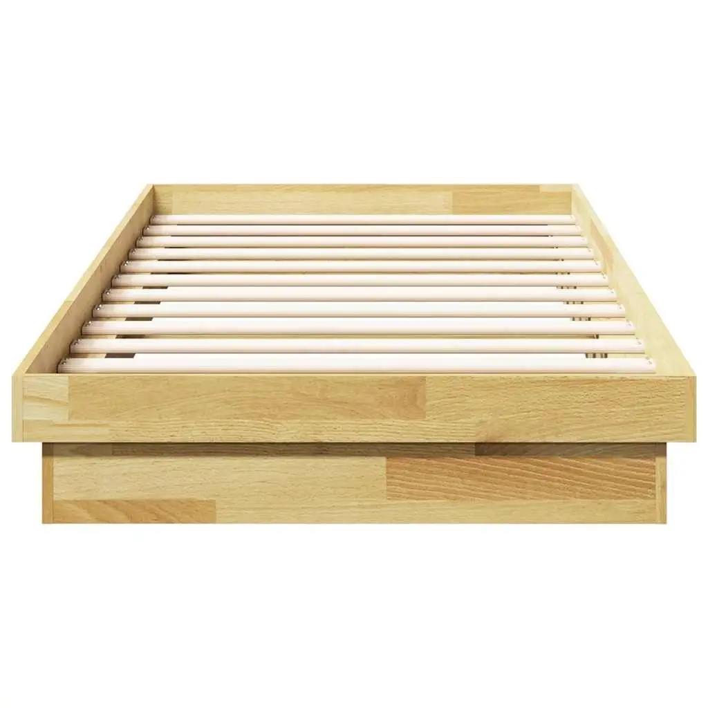 Solid Oak Wood Bed Frame 90x190 cm Low Floor Slatted Base Bedroom Furniture