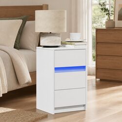 White Engineered Wood Bedside Cabinet with RGB LEDs