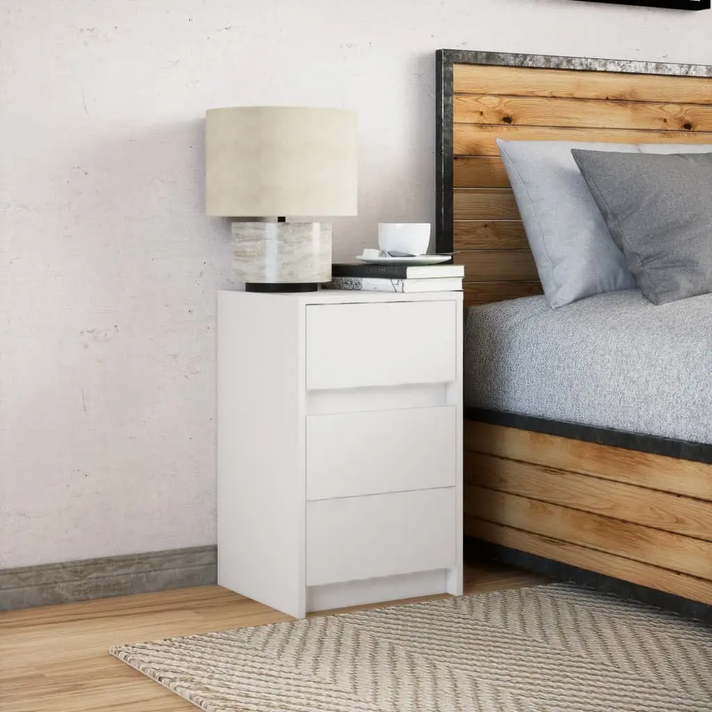 White Engineered Wood Bedside Cabinet with RGB LEDs