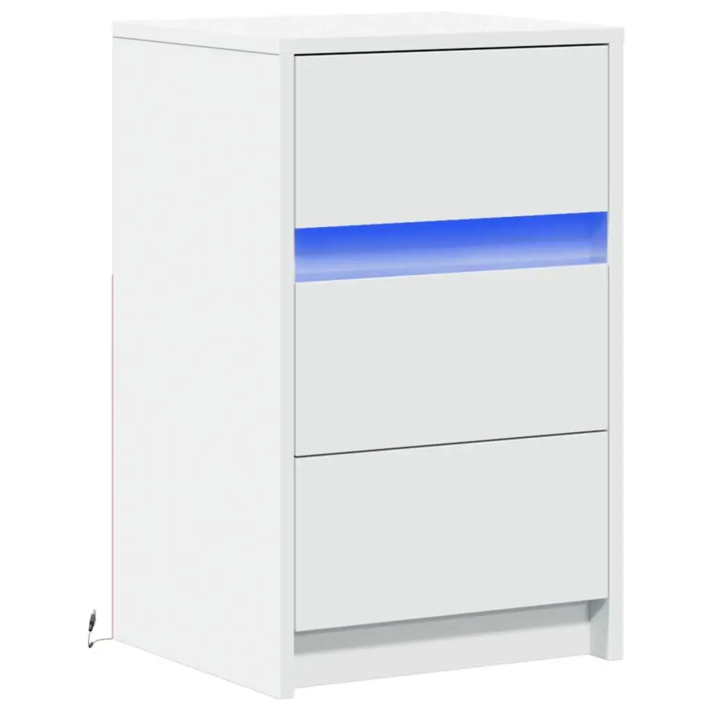 White Engineered Wood Bedside Cabinet with RGB LEDs