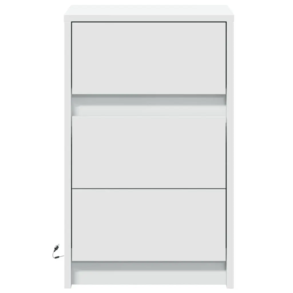 White Engineered Wood Bedside Cabinet with RGB LEDs