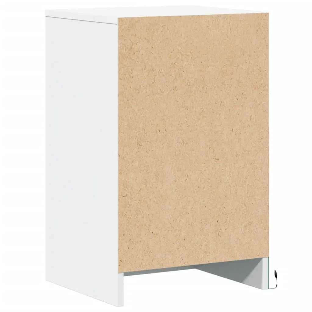 White Engineered Wood Bedside Cabinet with RGB LEDs