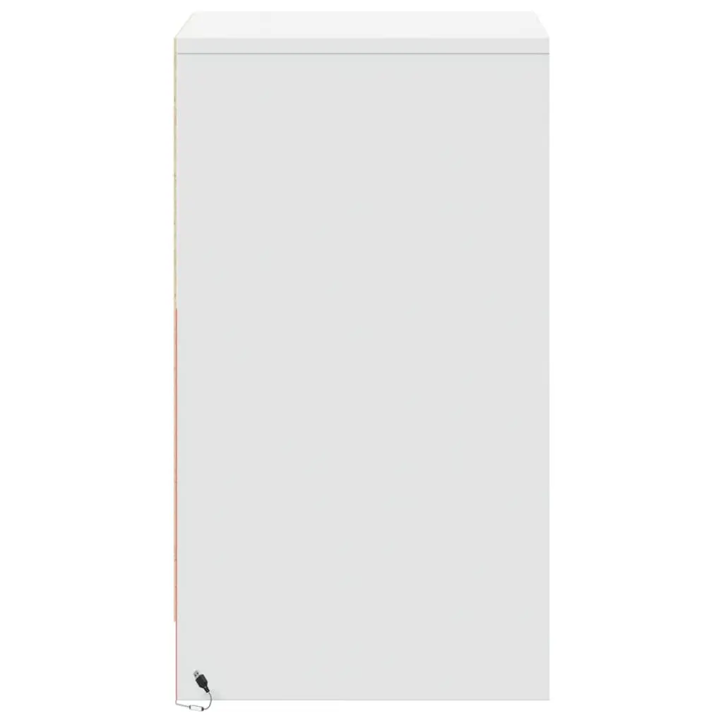 White Engineered Wood Bedside Cabinet with RGB LEDs