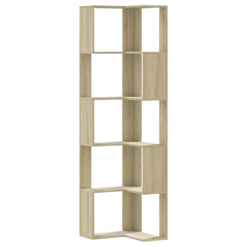 Corner Bookcase for Living Room Bedroom Office Kitchen 5-Tier Sonoma Oak Engineered Wood Storage Display Shelf