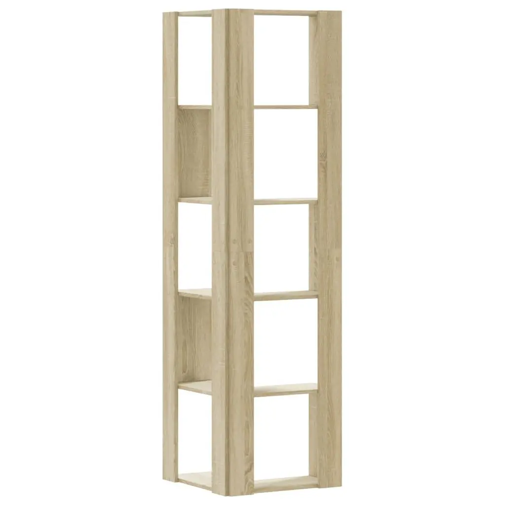 Corner Bookcase for Living Room Bedroom Office Kitchen 5-Tier Sonoma Oak Engineered Wood Storage Display Shelf