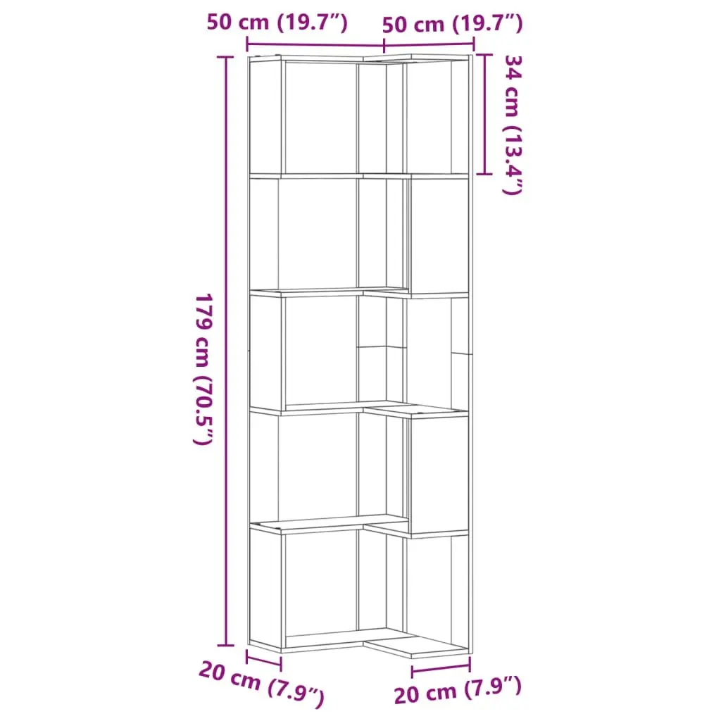 Corner Bookcase for Living Room Bedroom Office Kitchen 5-Tier Sonoma Oak Engineered Wood Storage Display Shelf