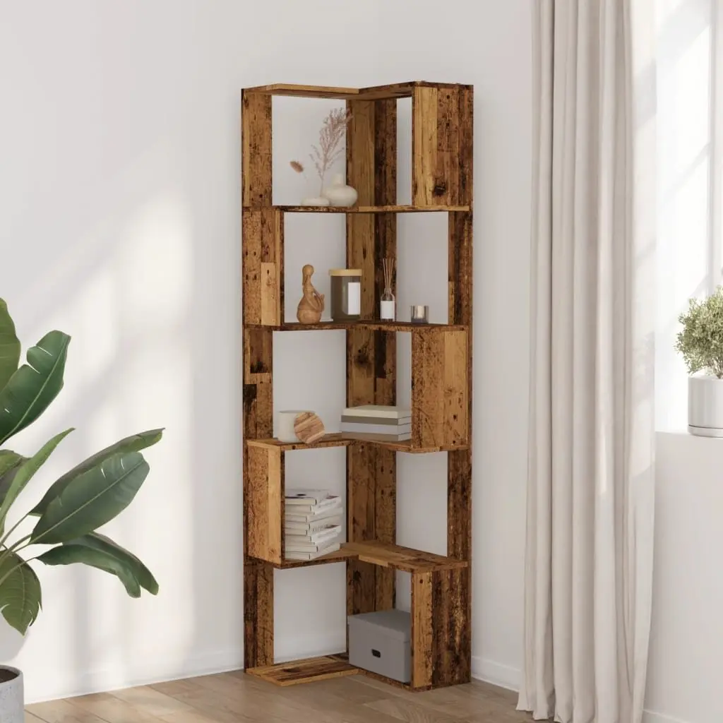 Corner Bookcase for Living Room Bedroom Office 5-Tier Brown 50x50x179cm
