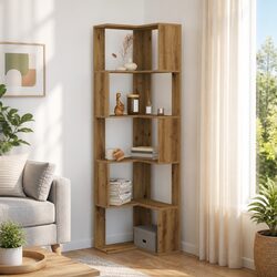 Brown 5-Tier Corner Bookcase 50x50x179cm - Engineered Wood