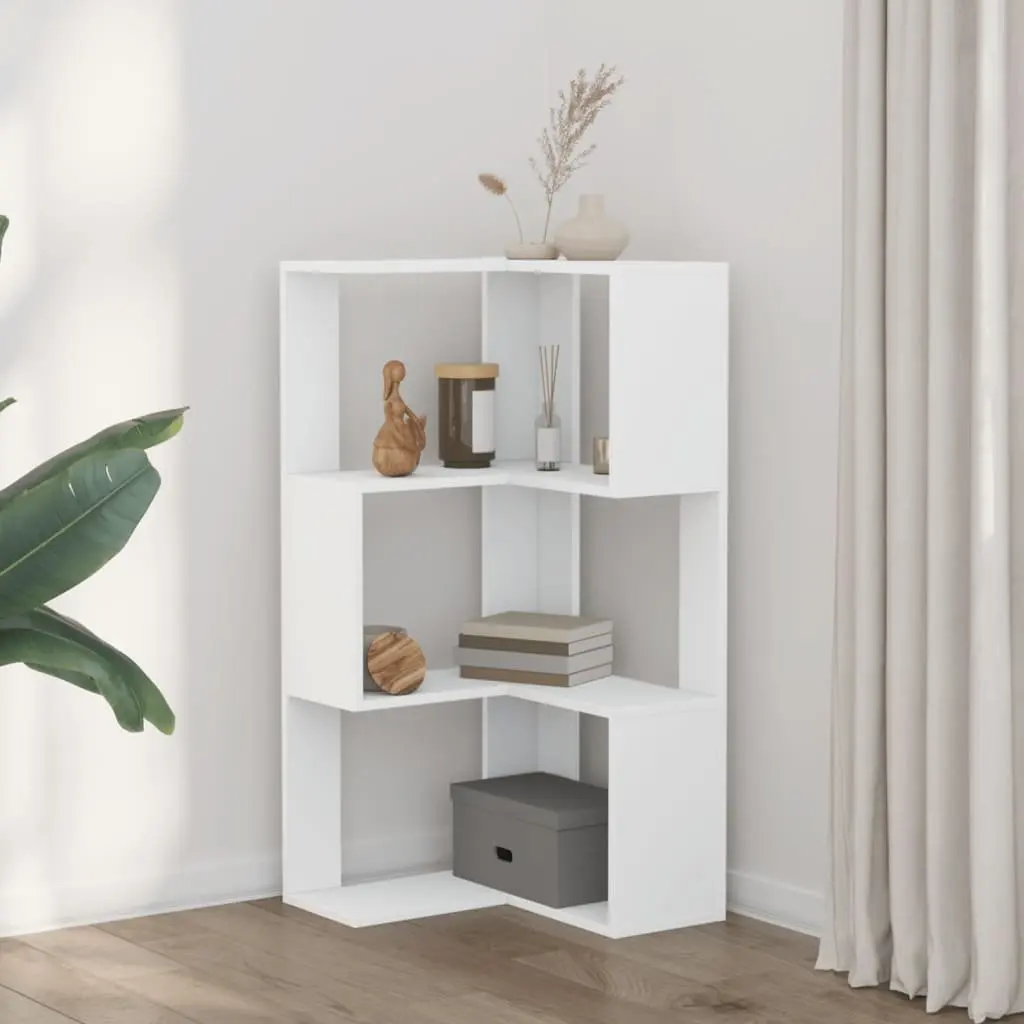 Corner Bookcase 3-Tier Engineered Wood Storage Shelf Display Unit White