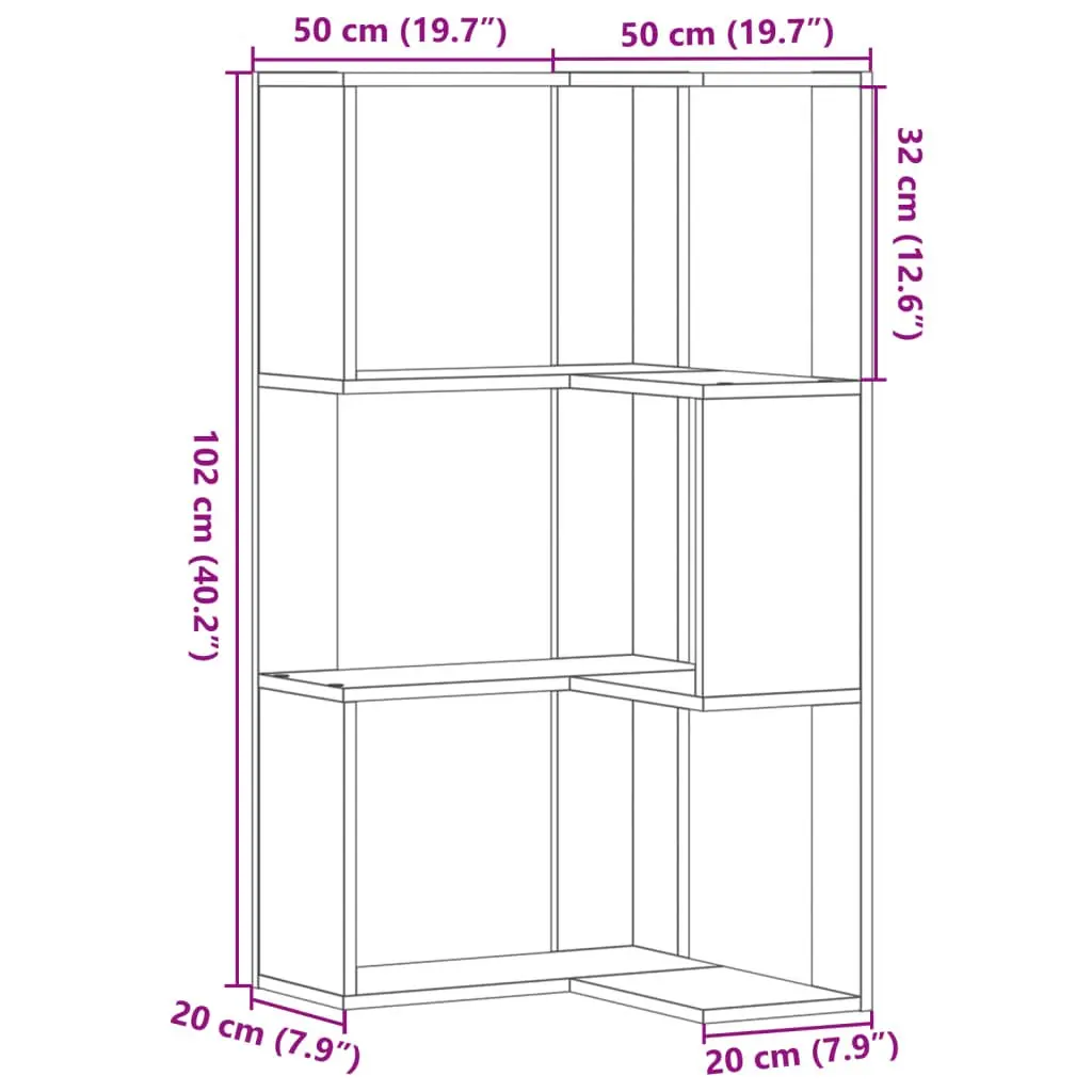 Corner Bookcase 3-Tier Storage Shelf Compact Display Unit for Living Room