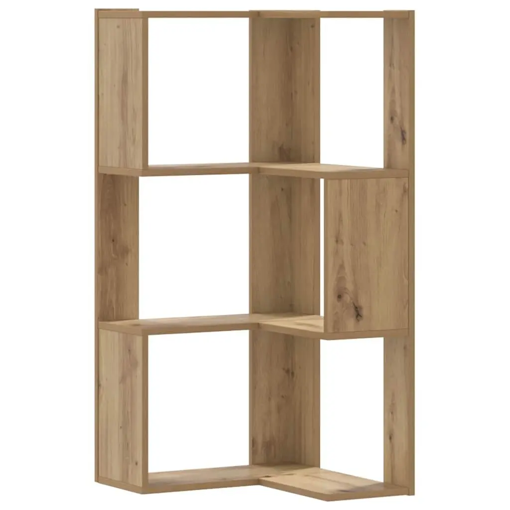 Corner Bookcase 3-Tier Compact Storage Shelving Unit Brown Wood Furniture