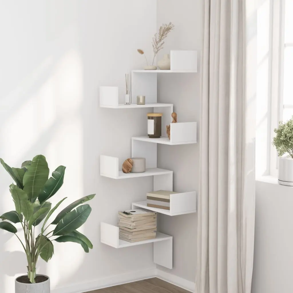 Wall Corner Shelf White 45x45x147cm Storage Shelving Unit Living Room Bedroom