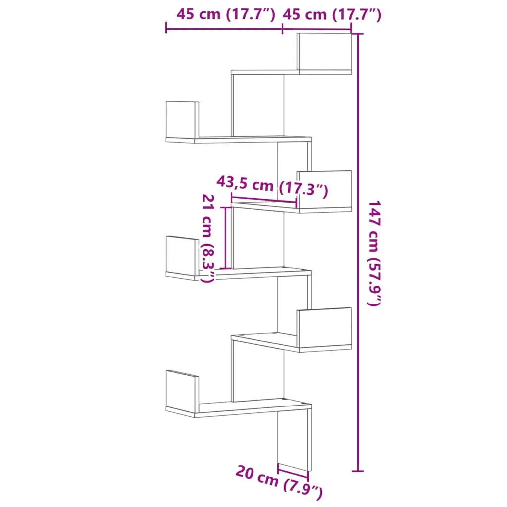 Wall Corner Shelf White 45x45x147cm Storage Shelving Unit Living Room Bedroom
