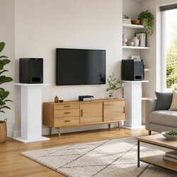 White Speaker Stands: 30x30x80 cm, Engineered Wood, 2 pcs
