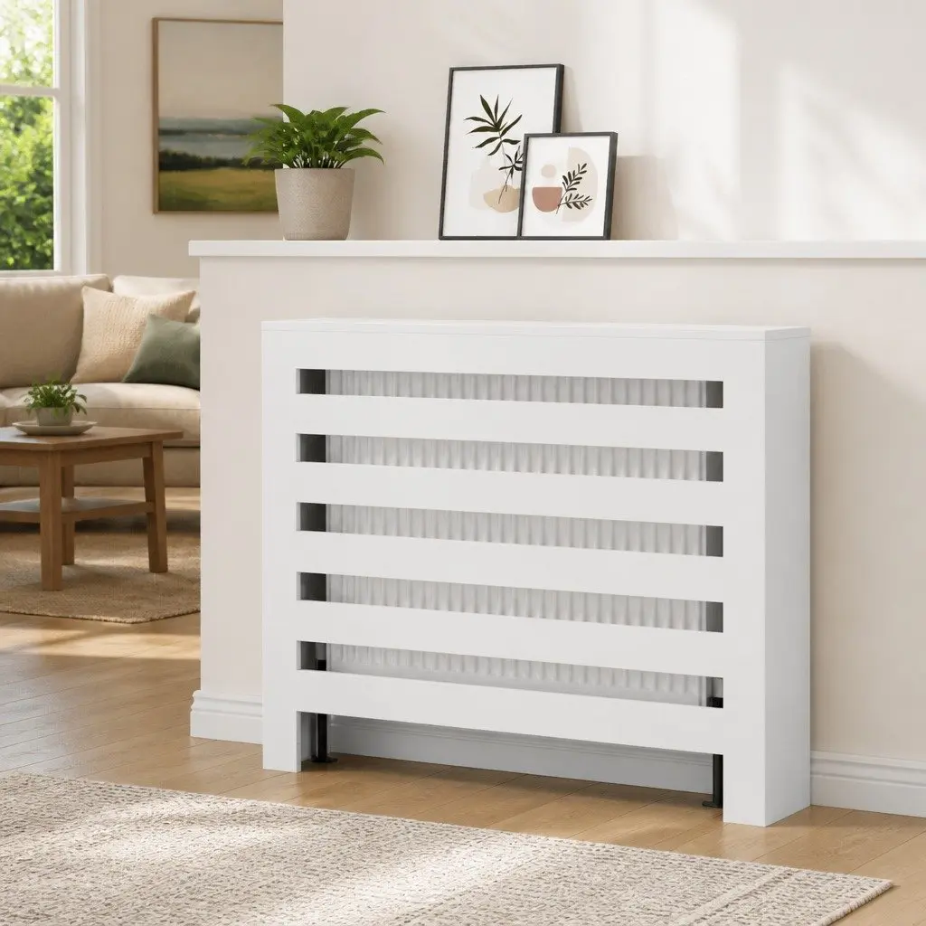 White Engineered Wood Radiator Cover with Shelf Space