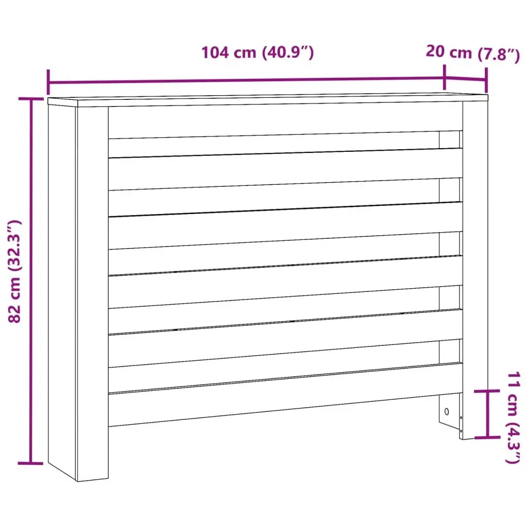 Radiator Cover Slatted Cabinet Shelf Living Room 104 x 20 x 82 cm