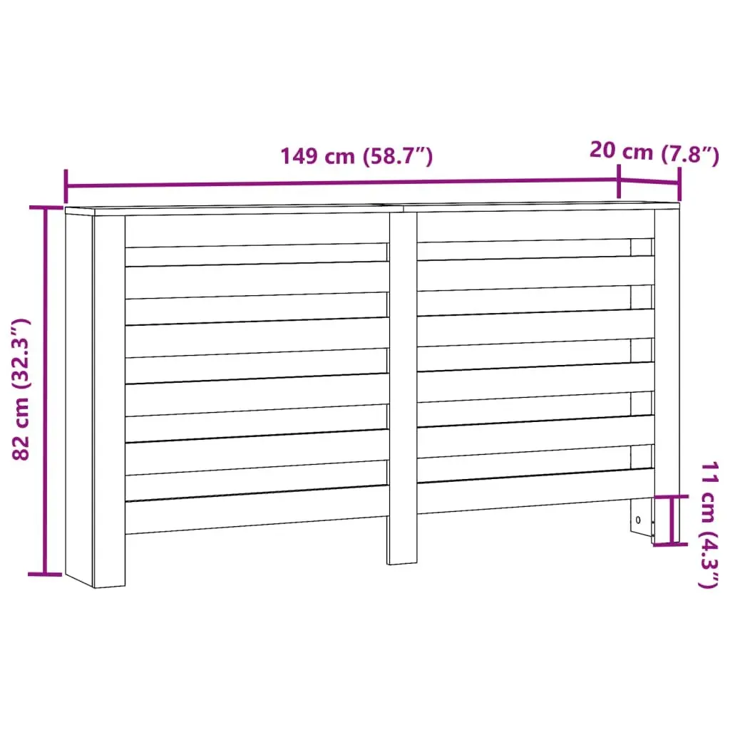 Radiator Cover Living Room 149 x 20 x 82 cm White Engineered Wood Cabinet Shelf