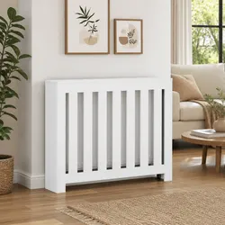 Radiator Cover Specifications: White Slatted Design