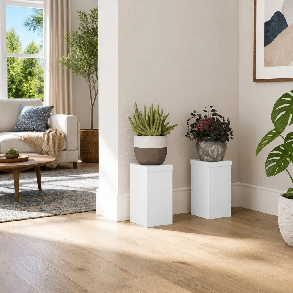 Plant Stands for Home Use 10x10x18 cm Engineered Wood White 2 Piece