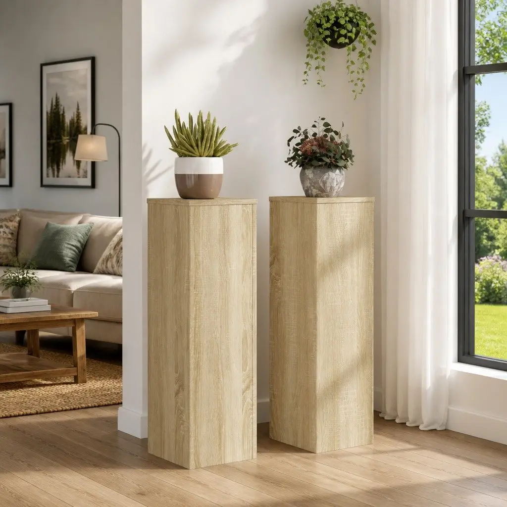Plant Stands for Home and Garden 25x25x80 cm 2 Piece Sonoma Oak Engineered Wood Flower Pot Display